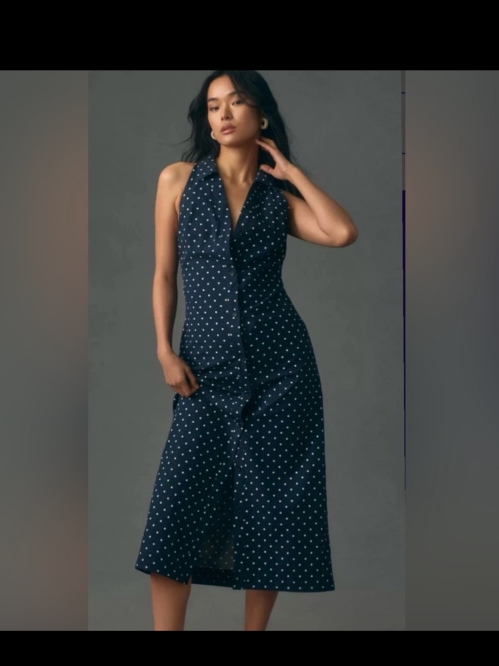 Anthropologie Navy Blue Polka Dot Midi Dress